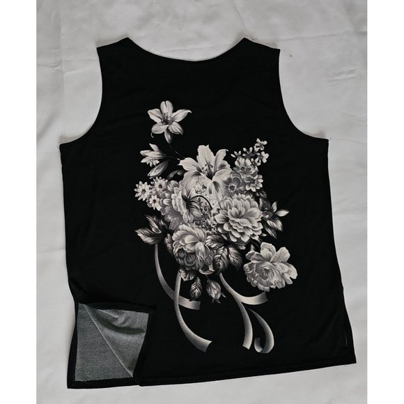 Modelia Women's Floral Print Kimono W/ Inner Sleeveless Blouse Black Size Medium - Picture 10 of 15